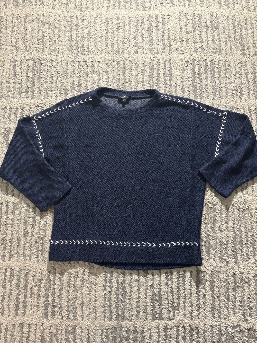 Lucky brand blue white stitch long sleeve top shirt size L